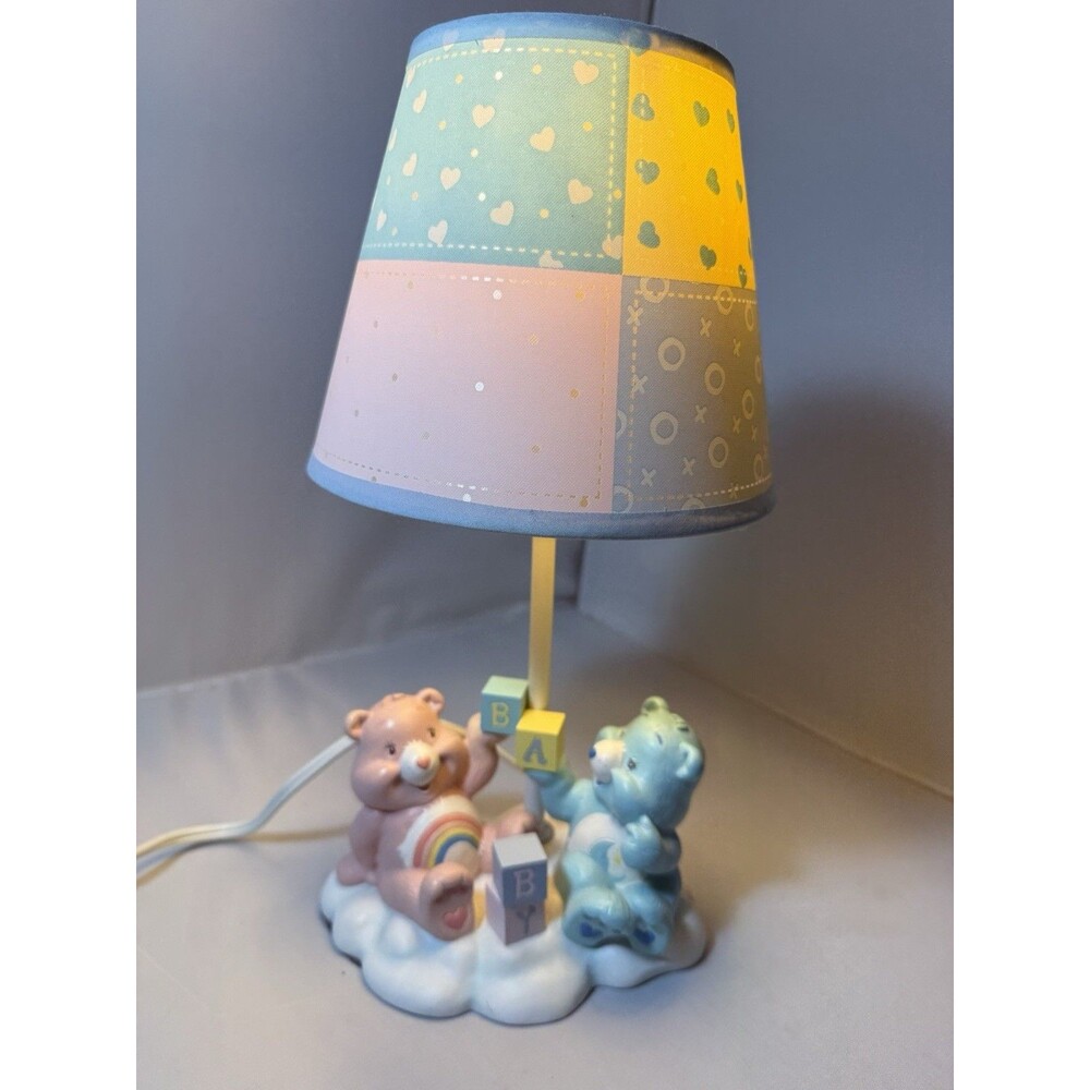 2004 Care Bears Nursery Table Lamp Cheer Bear Bedtime Bear w/ Shade